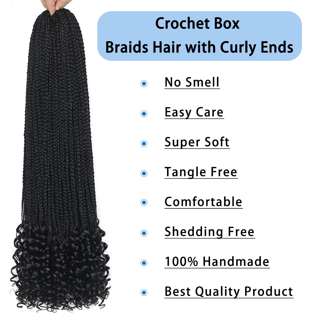 8 Packs 30 Inch Crochet Box Braids Hair with Curly Ends Pre looped Goddess Box Braids Crochet Hair Box Braids Braiding Hair Crochet Braids Hair for Women(30 inch,1B/Sapphire Blue/Light Blue)