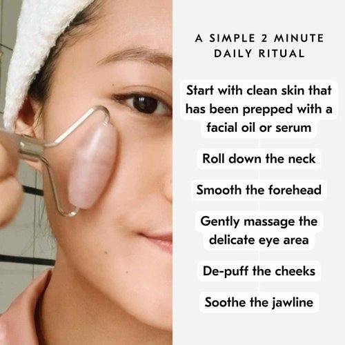 Mount Lai De-Puffing Rose Quartz Facial Roller – The Stone of Love, Certified Rose Quartz Face Roller for Anti-Aging, Soothing & Radiant Skin, Facial Massager Tool for Self-Care Ritual