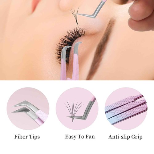 ANNAFRIS Eyelash Extension Tweezers,Fiber Tip Grip Boot Volume Lash Tweezers,Professional Pointed Lash Extension Tweezers for Easy Lash Application and Removal(2Pcs-F02/05)