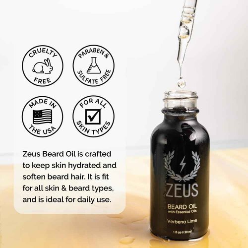 ZEUS Natural Beard Oil for Men, Premium Grooming Oil to Soften, Hydrate, Condition & Control Frizz in Beard and Mustache (Made in USA) Vanilla Rum