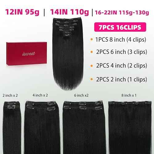 Straight Clip in Hair Extensions Real Human Hair, 7Pcs 16 Inch 100g Burgundy Invisible Natural Soft Remy Human Hair Extension Clip ins, Double Weft Hair Extensions Real Human Hair for Women