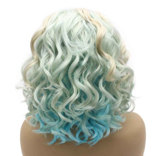 iwonawig Shoulder Length Blue Gray Ombre Wavy Wig Heat Resistant Synthetic Lace Front Wig