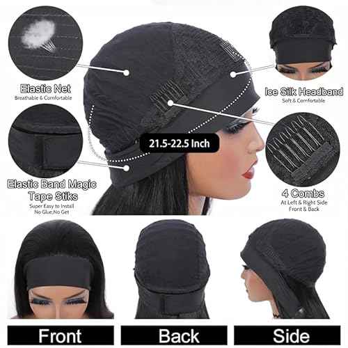 26 Inch Headband Wig Human Hair Body Wave Headband Wigs for Black Women Brazilian Virgin Hair Wear and Go Glueless Wig None Lace Front Wigs for Beginners 150% Density Natural Black Color