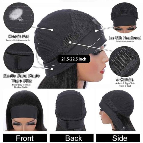 Fylora Headband Wig Human Hair Body Wave 14 Inch Headband Wigs for Black Women Brazilian Virgin Hair Wear and Go Glueless Wig None Lace Front Wigs for Beginners 150% Density Natural Black Color