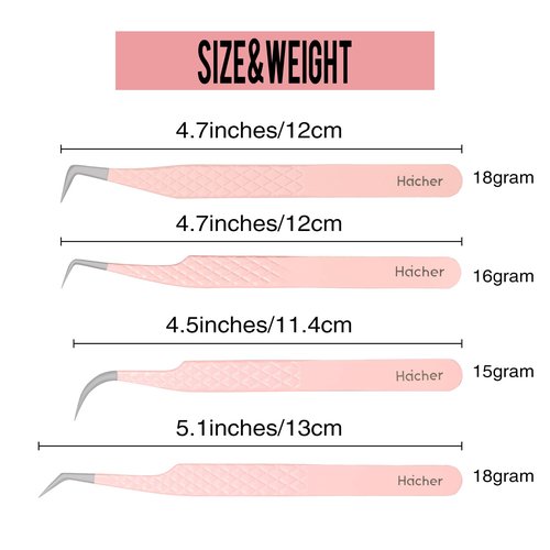 HAICHER Fiber Tip Grip Lash Tweezers for Eyelash Extensions, Set of 4 Pcs Volume Boot 90 Degree Tweezers Eyelash Extension