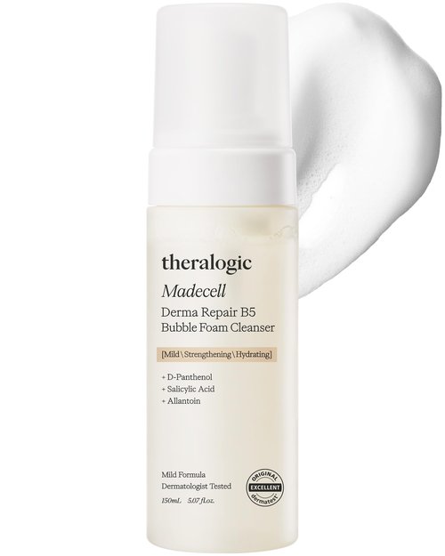 theralogic Madecell Derma Repair B5 Bubble Foam Cleanser - Panthenol & Salicylic Acid BHA - Korean Acne Calming Bubble Face Wash - Hypoallergenic, Vegan, Fragrance Free, 5.07 fl.oz.