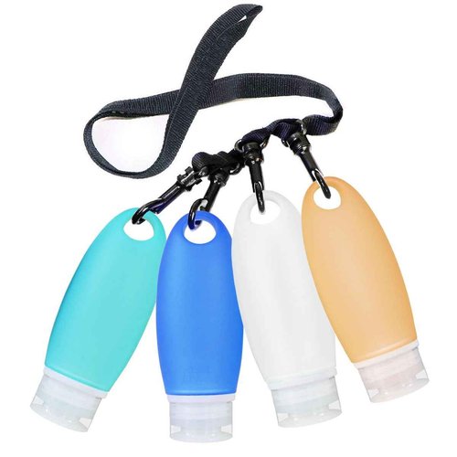 Refillable Bottles Leak Proof Camping Travel Containers with Shower Lanyard,3oz TSA Approved Squeezable Silicone Travel Tube Set for Gym Shampoo Lotion Soap
