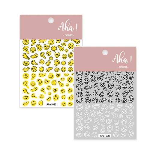 Smiling Face Nail Art Stickers 3D Nail Decals Cute Self-Adhesive Nail Stickers Yellow Black and White Twisted Smiling Face Nail Supplies for Women Girls Kids Nail Decorations