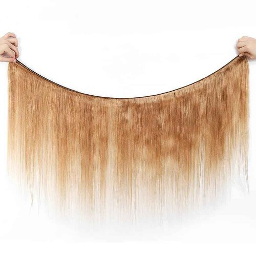 Honey Blonde Human Hair Bundles 16 18 20 Inch Straight Bundles Human Hair Unprocessed Native Virgin Hair 100/PC 3 Extensions #27 Blonde Color Wet and Wavy Human Hair Extensions for Women