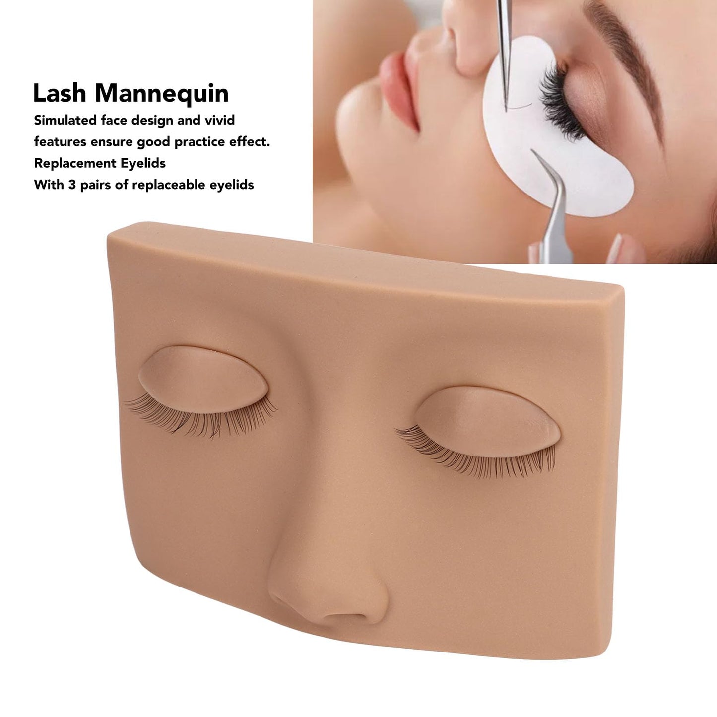 Lash Mannequin Head, Removable Silicone Replacement Eyelash Mannequin Head, Lash Extension Training Practice Head Eye Lash Extension for Lash Practice Makeup Eyelash Extensions (Light Brown)