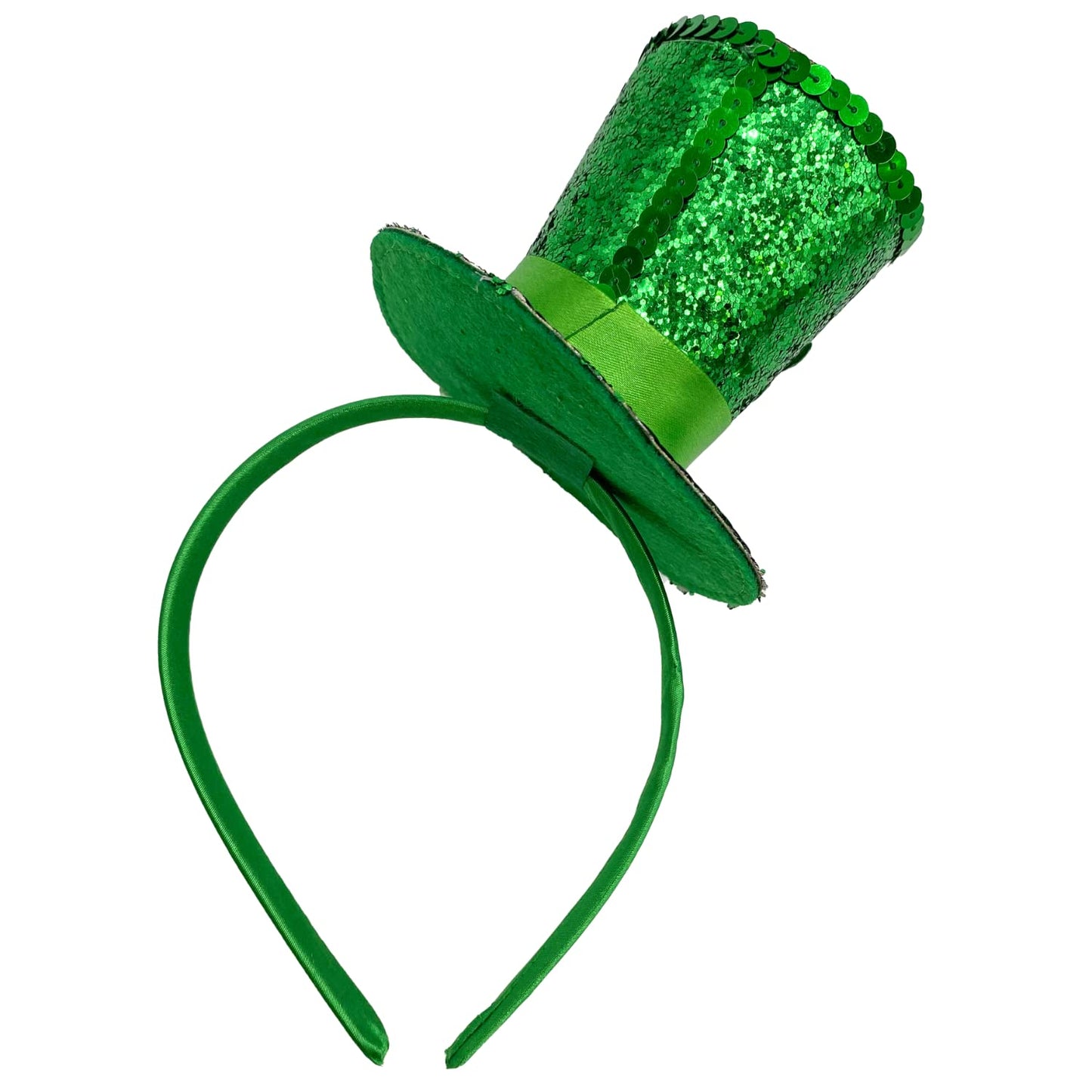 Needzo Little Top Hat St. Patrick's Day Sequin Headband, Green Hair Accessory With Clovers and Tulle for Holidays and Themed Parties, One Size Fits Most (Top Hat)