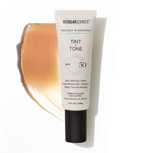 MDSolarSciences Tint + Tone Sheer Tinted Moisturizer SPF 50 | Evens Skin Tone, Brightens & Hydrates | Ceramides, Antioxidants & Vitamin C | Clinically Proven | Safe for Sensitive Skin (1.7 Fl Oz)