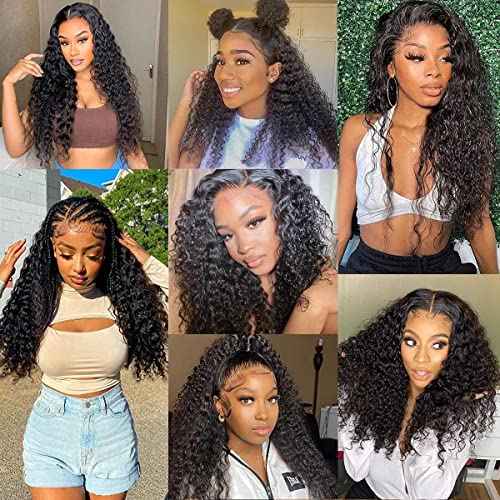 13x4 hd Lace Front Wigs Human Hair Pre Plucked 180 Density Brazilian Wet and Wavy Human Hair Wigs for Black Women Curly Lace Frontal Wig Natural Color Glueless (16 Inch)