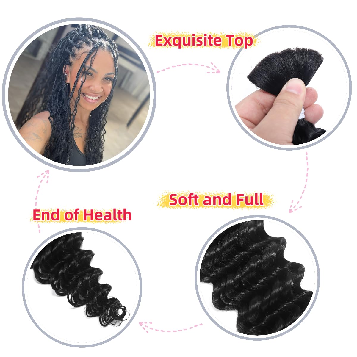 Human Braiding Hair Deep Wave Bulk Human Hair for Braiding No Weft 1 Bundle 50g 24Inch 10A Brazilian Virgin Human Hair Braiding Hair Extensions Curly Bulk Human Hair for Boho Braids