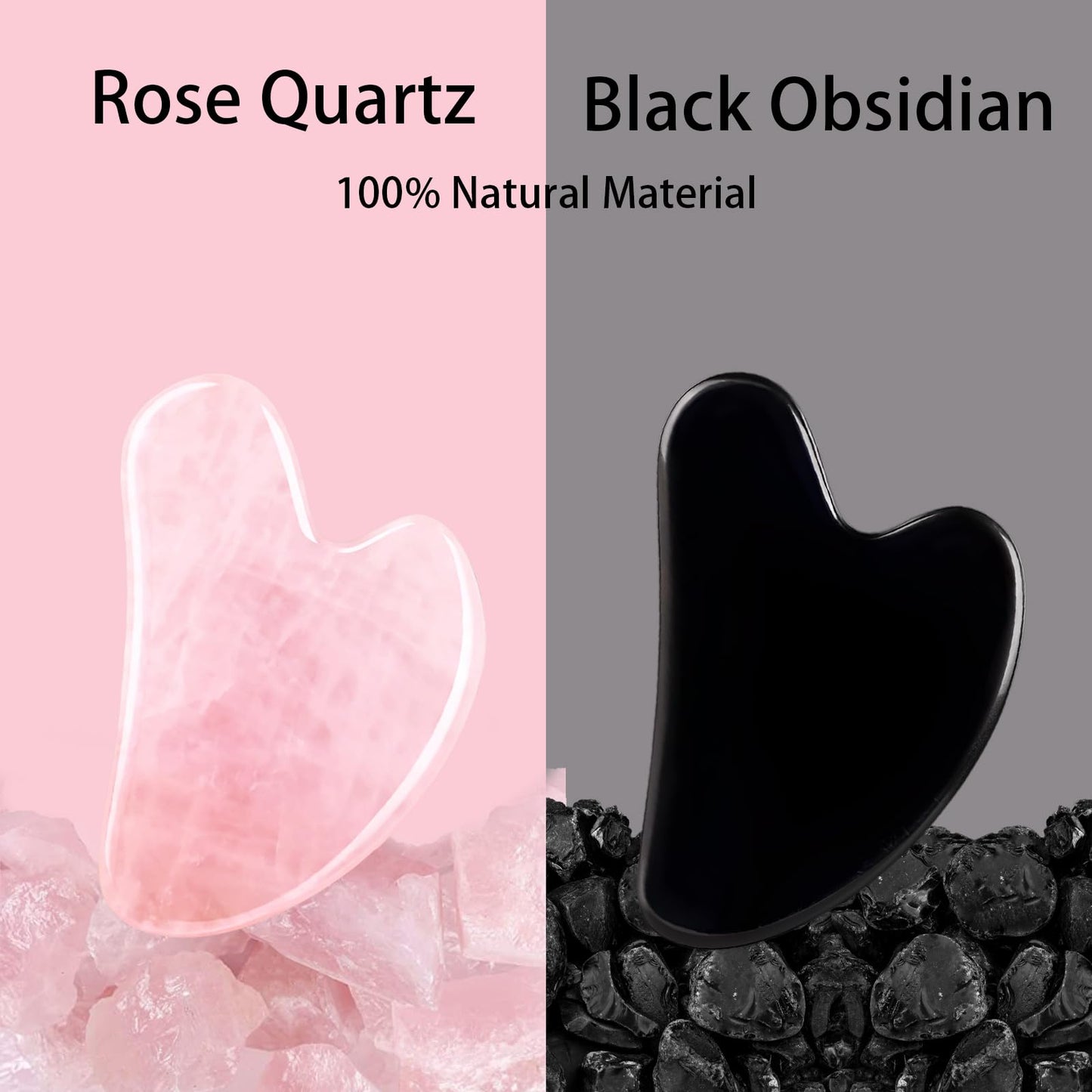 FUIYOOCEN Gua Sha Facial Tools 2 Pack, Natural Jade Guasha Tool for Face,Double Chin & Jawline, Gua Sha Stone Self-Skin Care Face Stone Gua Sha Tools for Women Guasha Stone, Black and Pink