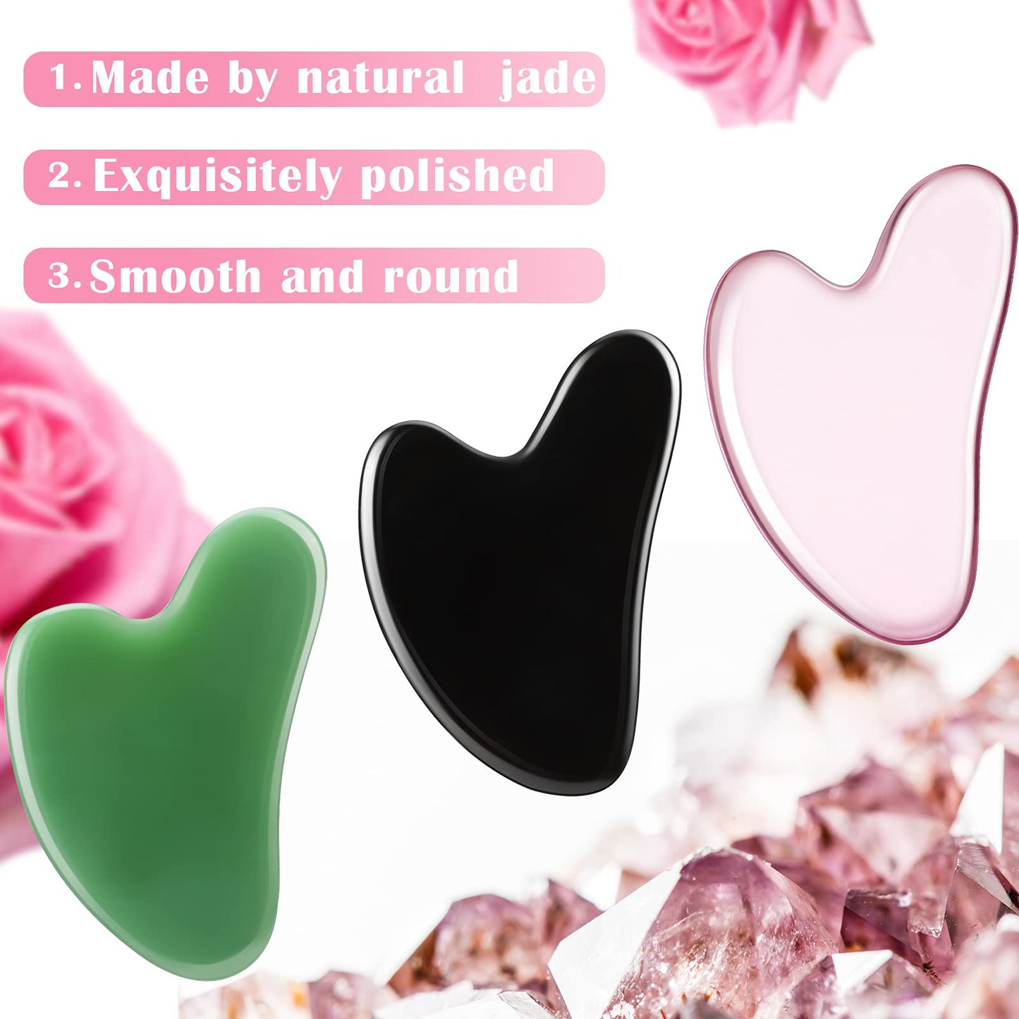 3 Pieces Gua Sha Facial Tool Natural Resin Stone Gua Sha Board Scraping Facial Massage Tool Gua Sha Scraping Massage Tool for Face, Skin and Body Muscle Relaxing Tool (Pink, Dark Green, Black)