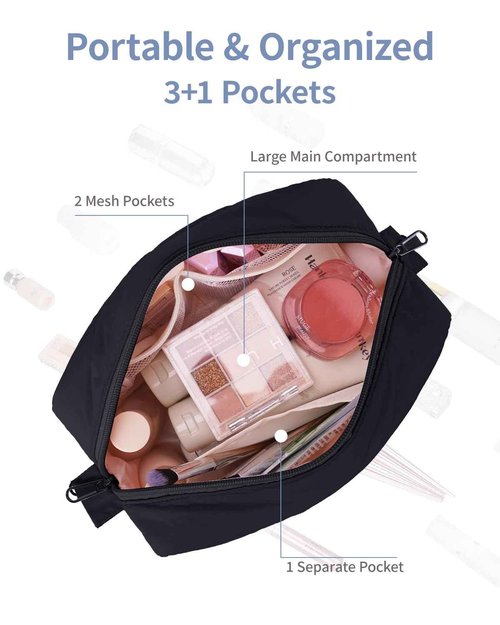 Narwey Puffy Makeup Bag for Travel Women Girl, Quilted Makeup Bag Cosmetic Bag, Cute Puffer Make Up Organizer Bags, Travel Toiletry Bag Toiletries (Black)