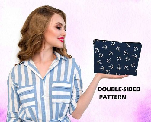 Dwept Nautical Anchor Makeup Cosmetic Bag, Marine Symbol Navy Anchor Linen Makeup Travel Toiletry Bag, Nautical Coastal Sailing Sailboat Anchor Cosmetic Bag Gifts For Sea Lovers Sailors Women Girls