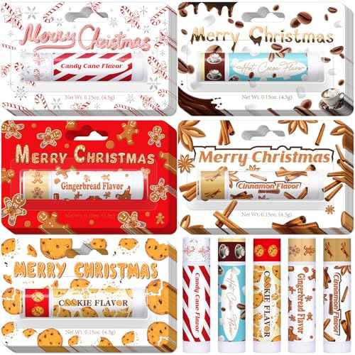 75 Pcs Christmas Lip Balms Bulk Peppermint Candy Flavor Lip Balm Holiday Gingerbread Hot Cocoa Cookie Cinnamon Flavor Christmas Party Gifts Stocking Stuffers for Women Employee Coworkers