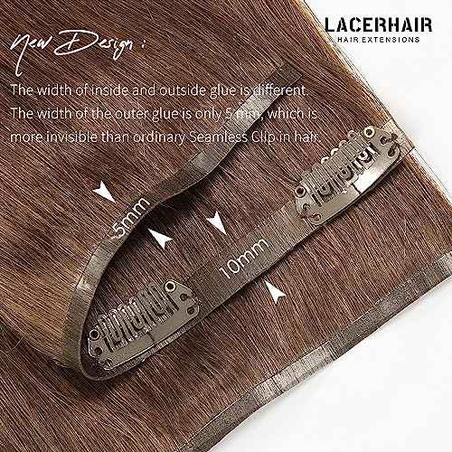 Lacer Hair Seamless Clip in Hair Extensions 9A Grade Virgin Human Hair Ultra Thin PU Weft Natural Hair Extensions Clip in Extensions For Women 7 Pcs 110g #4 Chocolate Brown 22 Inch