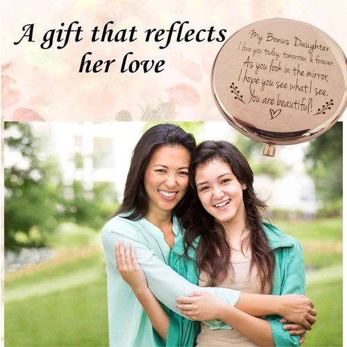 Bonus Daughter Gifts, Step Daughter Gifts from Stepmom, Christmas Step Daughter Gifts from Stepdad, Bonus Daughter Birthday Gifts, Mothers Day for Bonus Daughter, Stepdaughter Compact Mirror