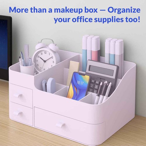 Makeup Organizer for Vanity – Large Cosmetic Storage Box with Drawers & Compartments for Brushes, Lipsticks, and Skincare – Bathroom Countertop Organizer for Women & Girls – Elegant White Design