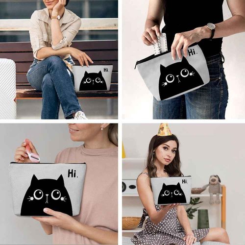 Cute Cat Mom Gifts, Cat Makeup Bag, Funny Cosmetic Bag Cat Gifts for Women, Cat Lover Gifts for Women Sister Girls Best Friend Birthday Christmas Halloween Friendship Travel Toiletry Bag, Grey
