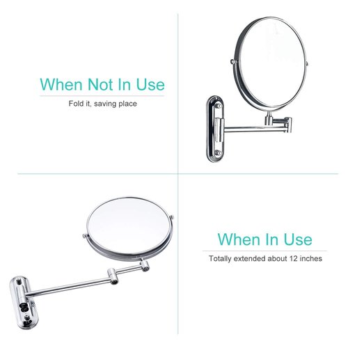 Gecious Wall Mounted Makeup Mirror Nickel, Double Sided with 10X Magnification,Wall Mount Vanity Mirror for Bathroom, 360 Swivel