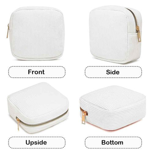 FFpaw Mini Makeup Bag, Mini Makeup Pouch Purse Cute Cosmetic Pouch for Women Corduroy Small Cosmetic Bag for Purse Small Travel Travel Toiletry Bag for Women Car Bag (Mini White)