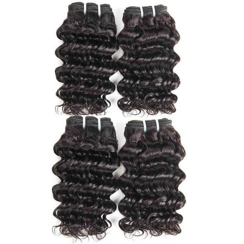 FASHION LINE Deep Wave Human Hair Bundles Unprocessed Brazilian Curly Hair Sew in Hair Weaves Double Weft 1B Natural Black (12inch) 50g 4 bundles for full head