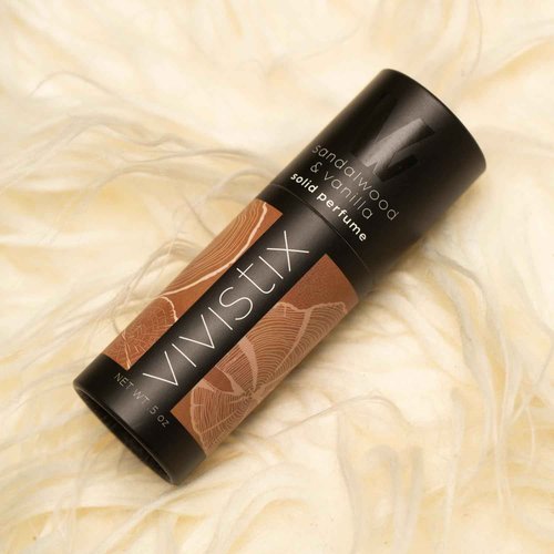 Vivistix Solid Perfume Stick | Sandalwood + Vanilla scent | Portable, clean, warm, woodsy, vanilla, gourmand, calming, travel perfume | Made in the USA | No parabens, phthalates, or preservatives
