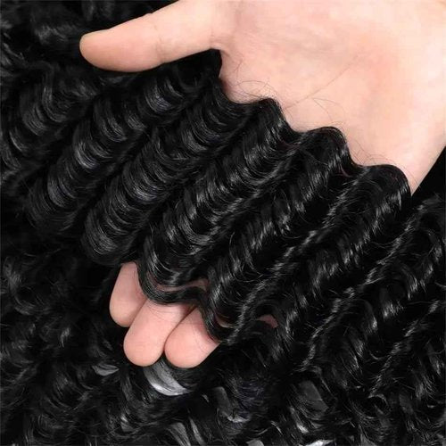 Deep Wave Human Hair Bundles 14 Inch Deep Wave Bundles 100% Unprocessed Brazilian Virgin Hair 1 Bundles Curly Bundles Hair Extensions Real Human Hair Wavy Quick Weave Bundles Natural Black