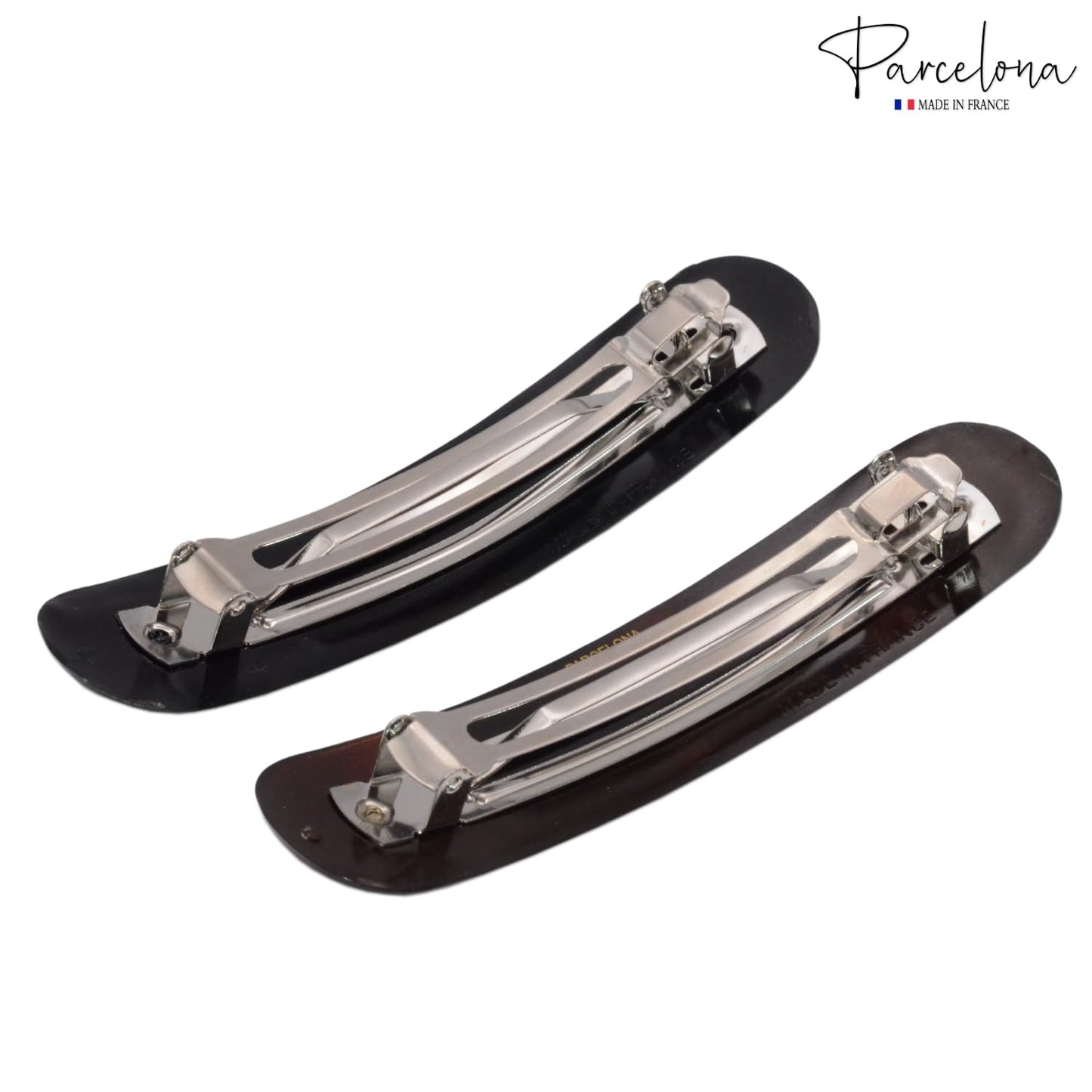 Parcelona French Elegant Duo 4" Tortoise Shell and Black Celluloid Set of 2 Hair Clips Fashion Durable No Slip Women Hair Accessories Hair Barrette Clip for Girls, Made in France