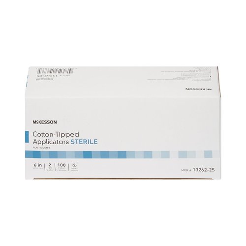 McKesson Cotton Tipped Applicator, 6 in [200 Count] Long Sterile Medical Swabs, Individually Wrapped, Plastic Shaft