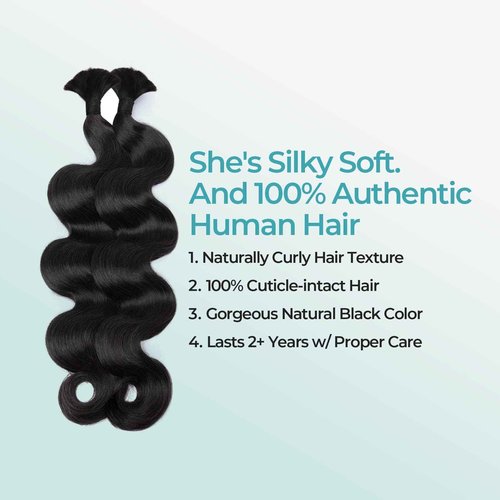 Lvnatu Body Wave Boho Human Hair for Bohemian Knotless Braids Braiding Bulk 2 Bundles No Weft 14 Inch 100g Jet Black - Easy to Install for Salon/Home/Beginners