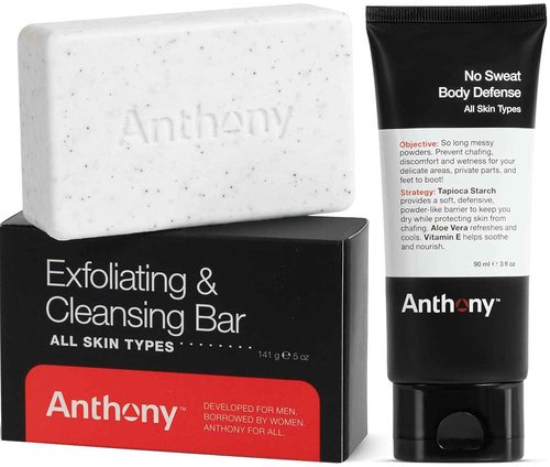 Anthony No Sweat Body Defense, Anti-Chafe Talc Free Cream To Powder Lotion, 3 Fl Oz Exfoliating and Cleansing Bar, Grapefruit, 7 Oz
