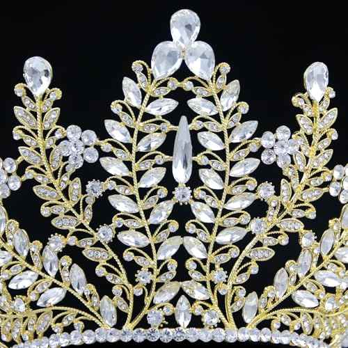 QXMYOO Extra Large Tiaras Tall Pageant Crowns for Women Clear Austrian Crystal Tiara Silver Homecoming Queen Crown Big Rhinestone Headpiece for Birthday Prom Quinceanera Wedding