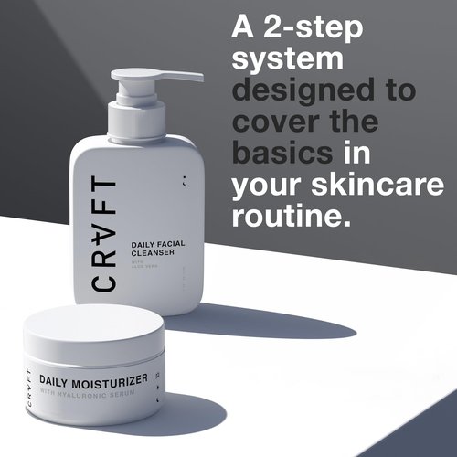 CRVFT 2-Step Men’s Facial Care Kit | Aloe Vera Face Wash 3oz | Hyaluronic Moisturizer 1oz | 2 Piece Complete Daily Face Care Routine | Look + Feel Your Best [Scented]