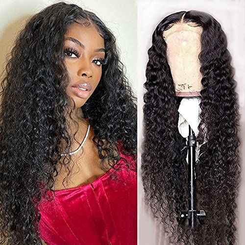 Metamuclia Water Wave 4x4 Lace Front Wigs Human Hair Pre Plucked, 180% Density Brazilian Virgin Wet and Wavy Wigs for Women Curly Wig with Baby Hair Natural Color 24 Inch