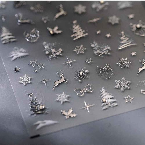 Christmas Silver Nail Stickers Snowflake Nail Art Decals 5D Embossed Self Adhesive Rhinestone with Design Christmas Tree Nail Decals for Nails Art Reindeer Nails Supplies for Women DIY Manicure