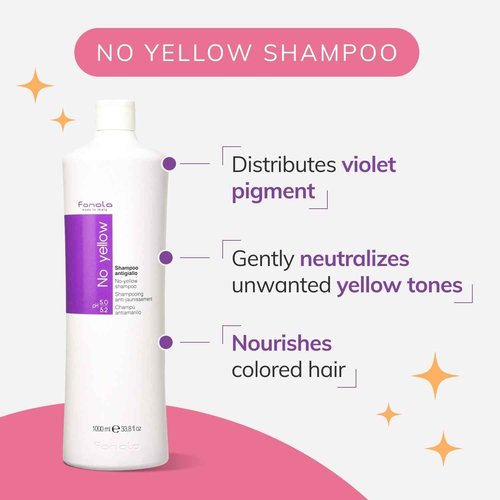 Fanola No Yellow Purple Shampoo - Purple Color Depositing Shampoo for Blondes, Bleached & Grey Hair - Formulated with Violet Pigment to Remove Brassy Tones from Hair - 33.8 Fl oz / 2 Pack