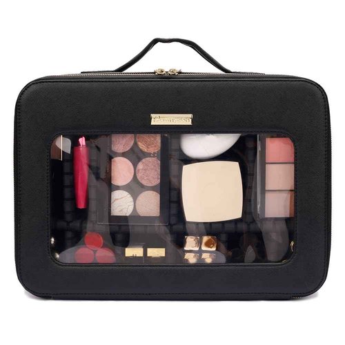 ROWNYEON Large Makeup Train Case Travel Clear Eva Makeup Bag Organizer Visible Waterproof Tpu 16.1" Comestic Bag For Womens