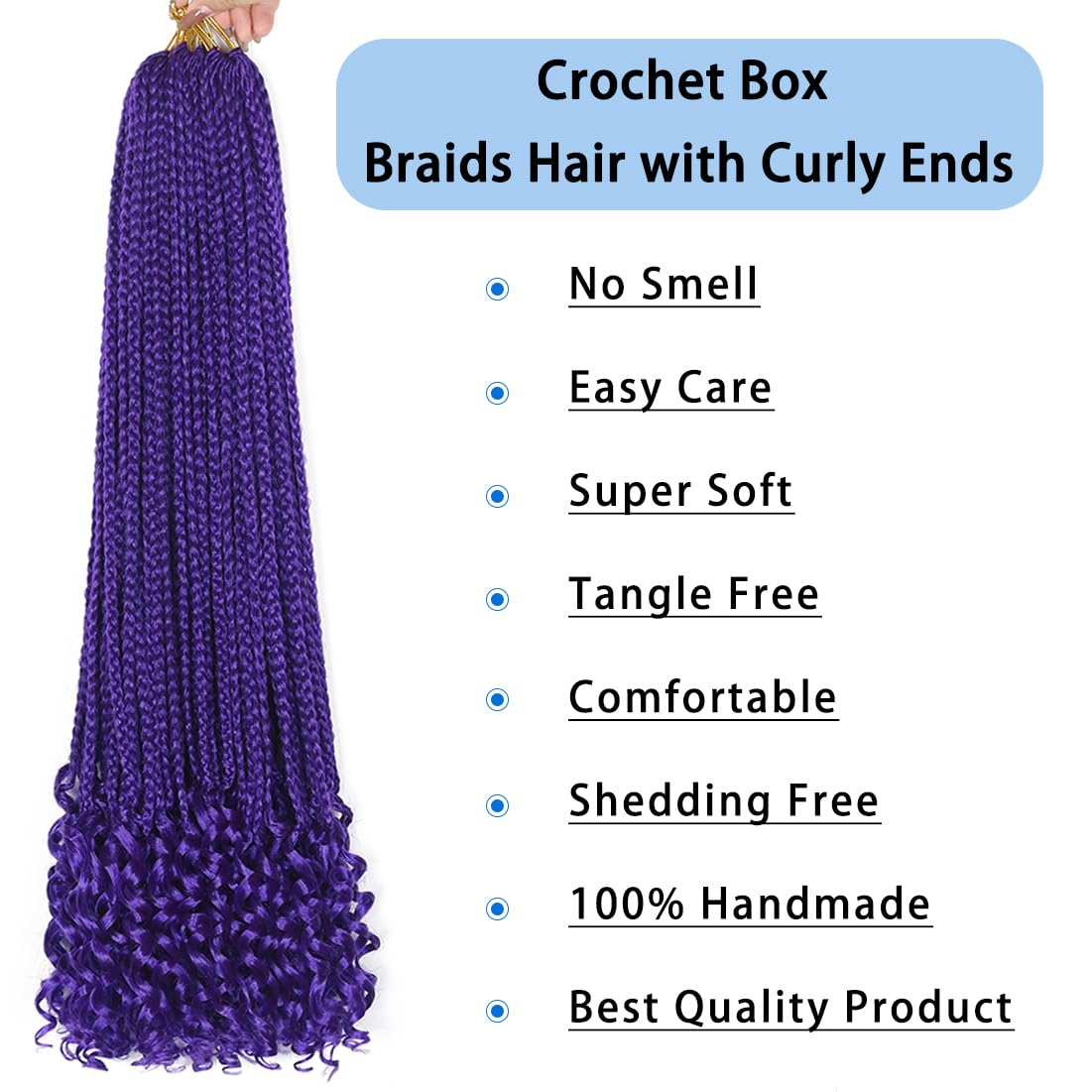 8 Packs 30 Inch Crochet Box Braids Hair with Curly Ends Pre looped Goddess Box Braids Crochet Hair Box Braids Braiding Hair Crochet Braids Hair for Women(30 inch,Purple)