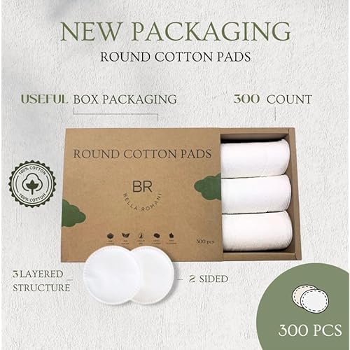 Certified Organic Cotton Rounds (300 Count) Makeup Remover Pads, Hypoallergenic, Lint-Free | 100% Pure Cotton
