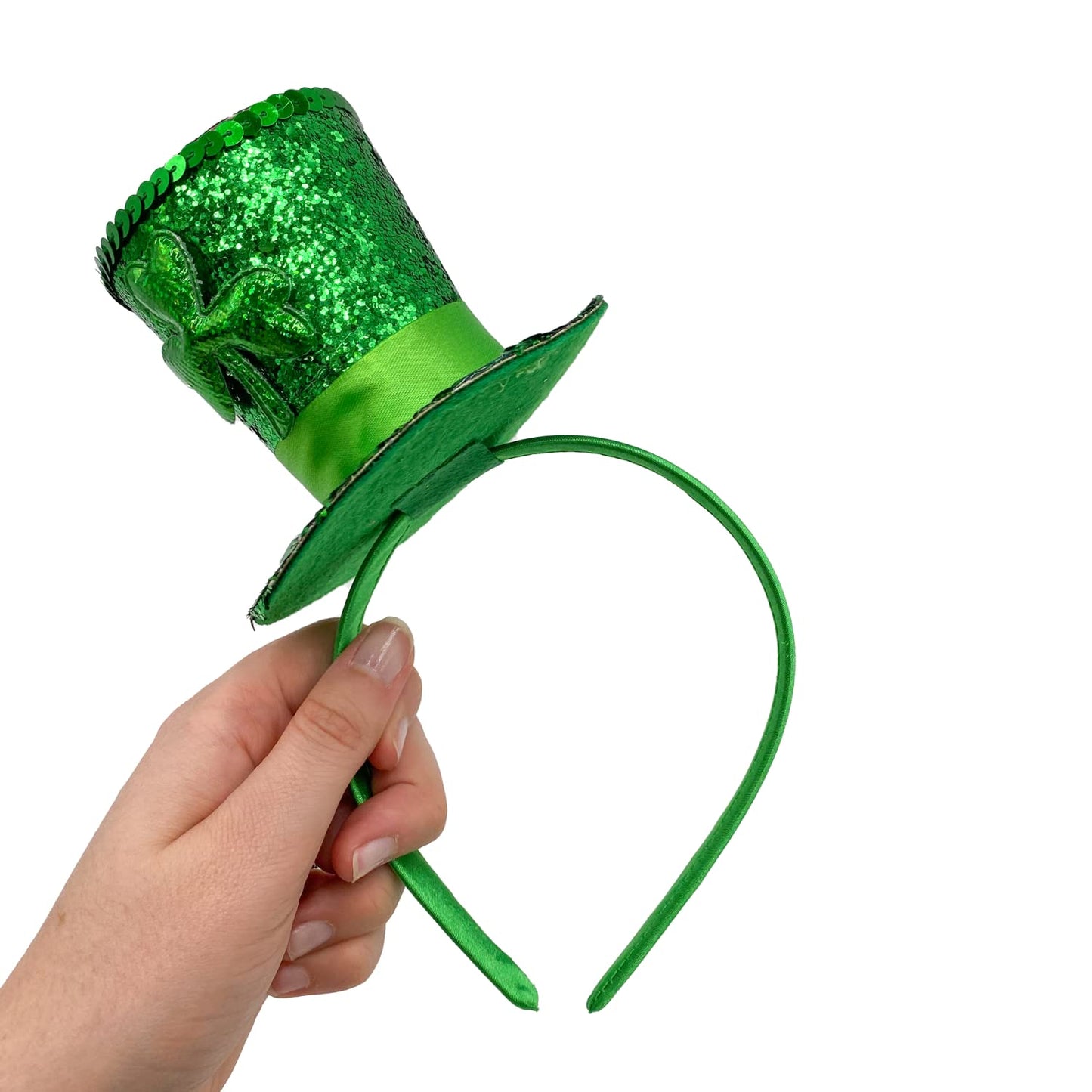 Needzo Little Top Hat St. Patrick's Day Sequin Headband, Green Hair Accessory With Clovers and Tulle for Holidays and Themed Parties, One Size Fits Most (Top Hat)