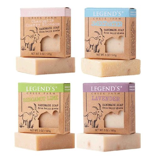 Legend's Creek Farm Goat Milk Soap - Cleansing Moisturizing Bar for Hands and Body - 5 Oz Natural Soap for Sensitive Skin, Handmade in USA (4-Pack: Lime, Cherry, Sweetwater, Lavender)