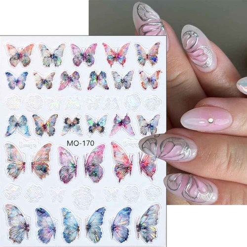 5D Aurora Butterfly Nail Stickers for Women Cartoon Butterfly Stickers for Nails Design 5D Embossed Rose Flower Butterfly Nail Decals for Nail Art Supplies Manicure Decor Sticker Nails Accessories