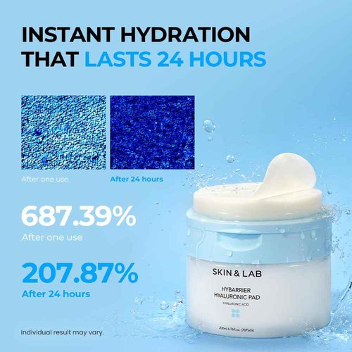 [SKIN&LAB] Hybarrier Hyaluronic Pad, Deep Hydration & Cooling, Stretchable Pads for Dryness & Inner Skin Tightness, 70 Pads
