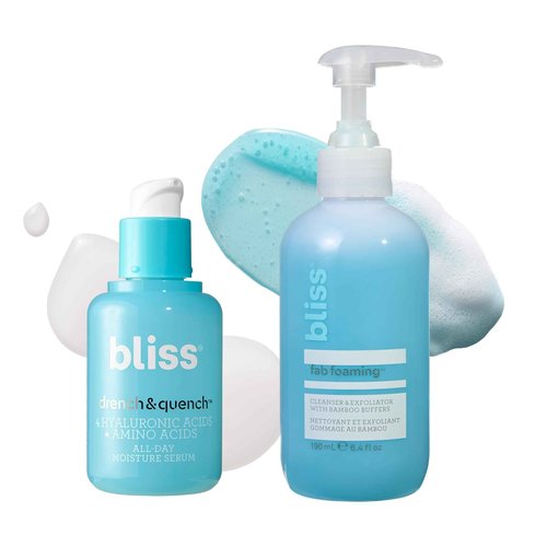 Bliss Hydration Duo: Drench & Quench Hyaluronic Acid Facial Serum + Fab Foaming 2-in-1 Cleanser - Clean, Vegan, & Cruelty-Free Skincare