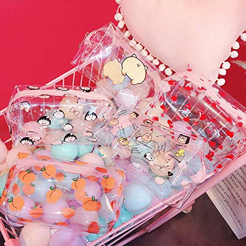 3 Pcs Cute Crystal Clear Cosmetic Bags, Travel Toiletry Clear Makeup Bags, Portable Makeup Brushes Kit Storage Bag, Waterproof Cartoon Organization For Women Girls (3-Piece Option B)